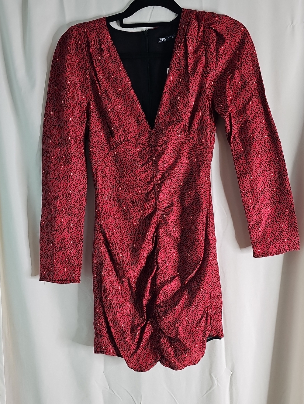 Zara Sparkling Red V-Neck Mini Dress